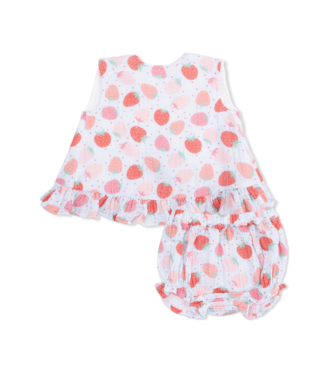 Angel Dear Blue/Red Strawberry Bliss Ruffle Back Top & Bloomer Set