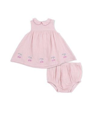 Angel Dear Pink Solid Muslin Lotus Petal Collar Dress Set