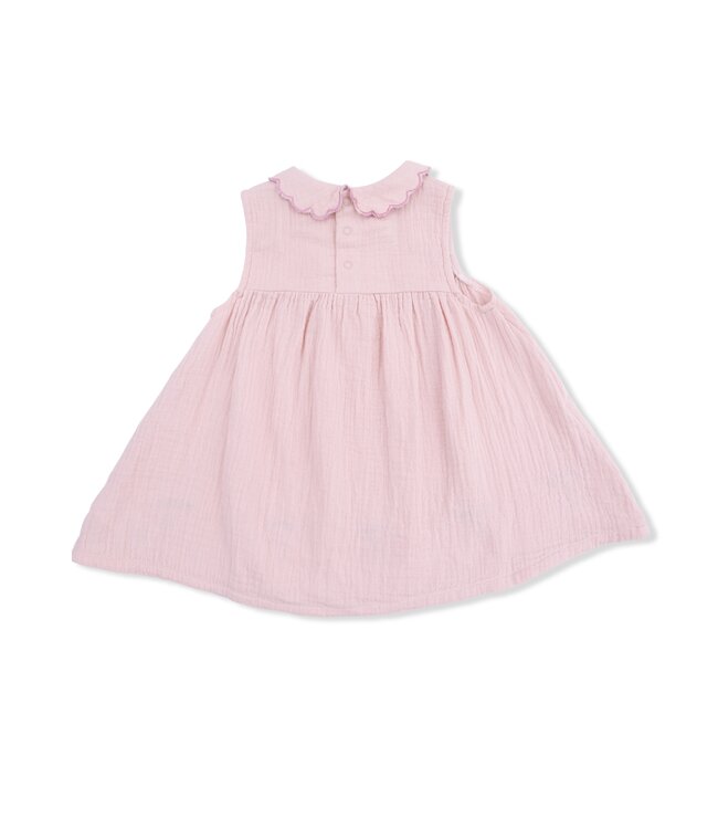 Angel Dear Pink Solid Muslin Lotus Petal Collar Dress Set