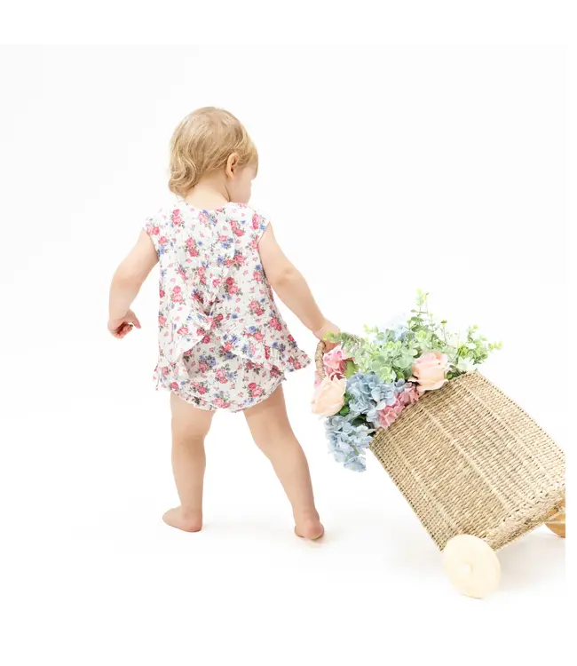 Angel Dear White Cabbage Roses Ruffle Back Top & Bloomer