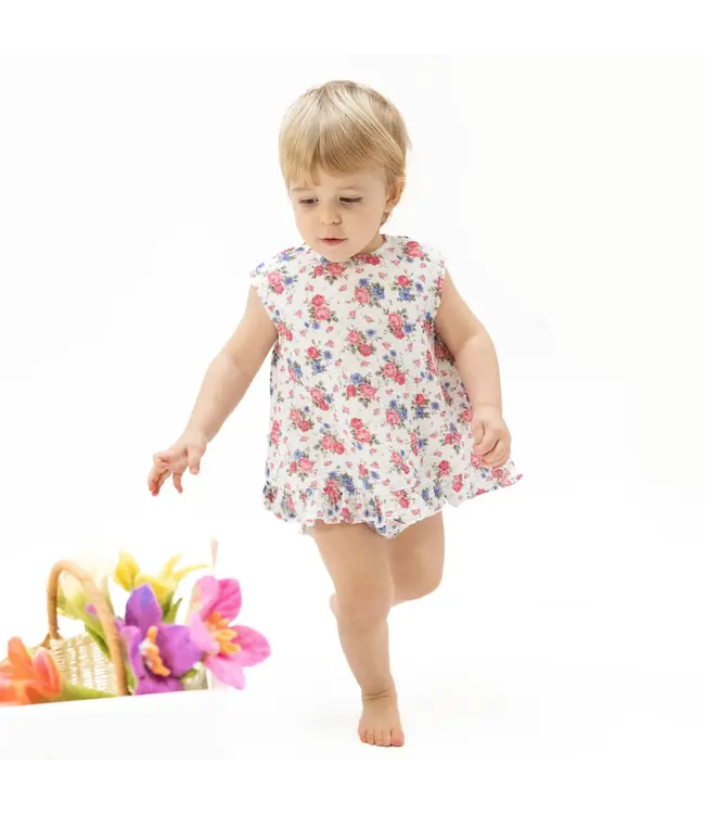 Angel Dear White Cabbage Roses Ruffle Back Top & Bloomer