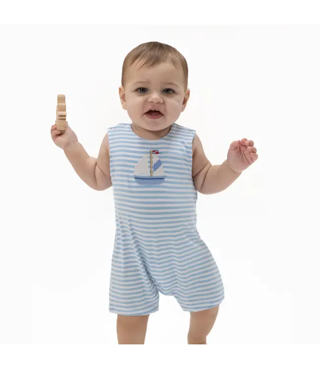 Angel Dear White/Blue Bubbly Sailboat Stripe Sleeveless Jon Jon