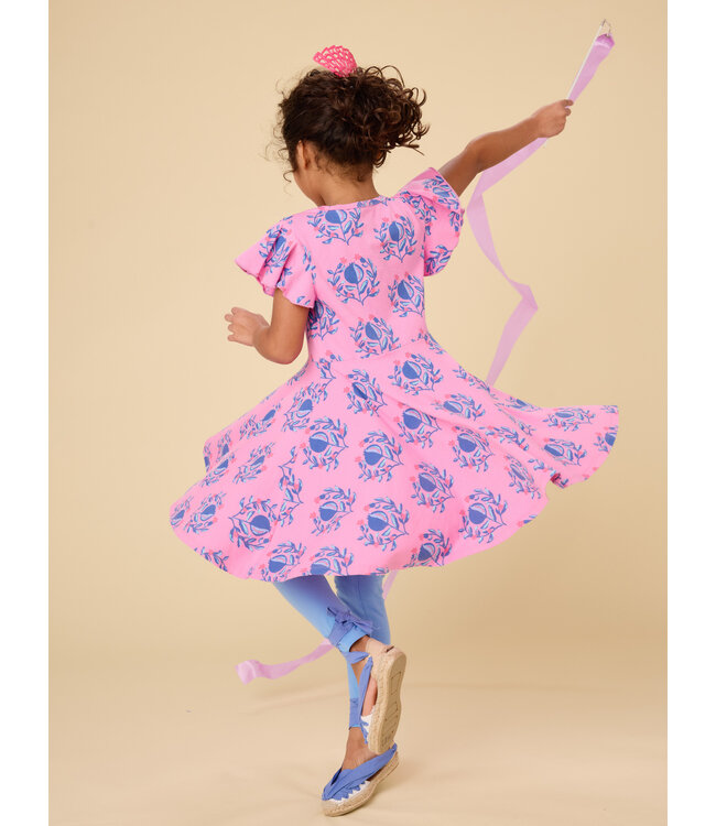 Tea Collection Pomegranate Floral Flutter Sleeve Twirl Dress