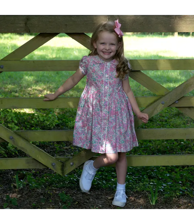 Rachel Riley Pink Floral Button Front Dress