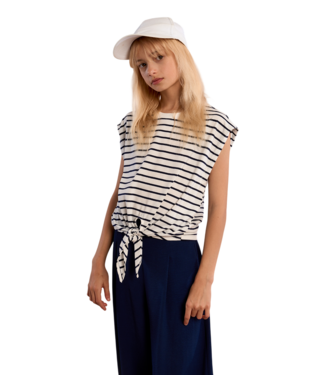 Molly Bracken White/Navy Blue S/S Knit Tee