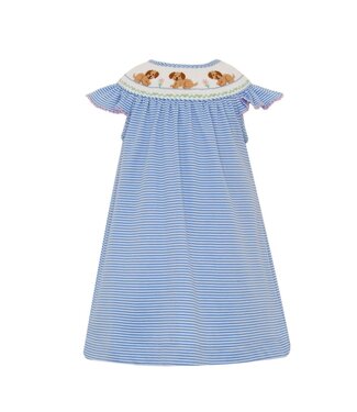 Claire & Charlie Periblue Knit Stripe Angel Wing Garden Puppies Bishop Dress