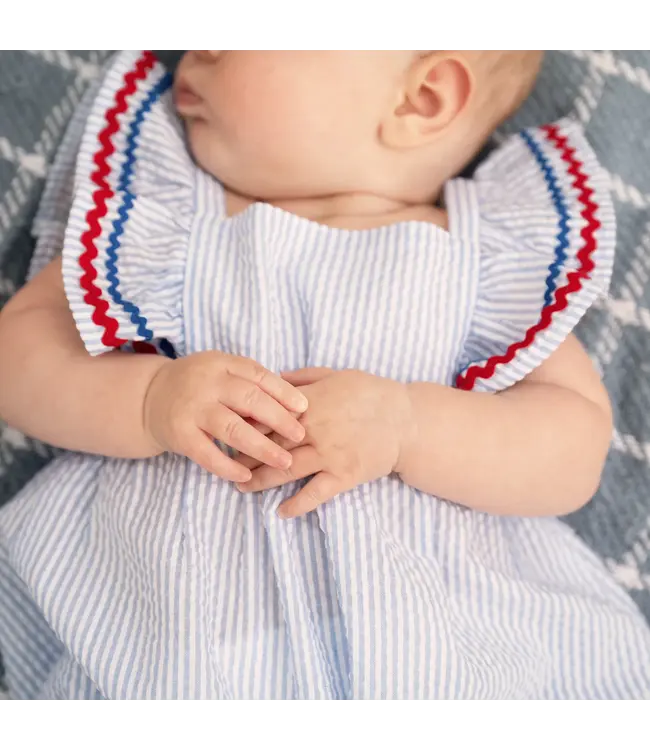 Magnetic Me Seersucker Stripe Flutter Sleeve Romper