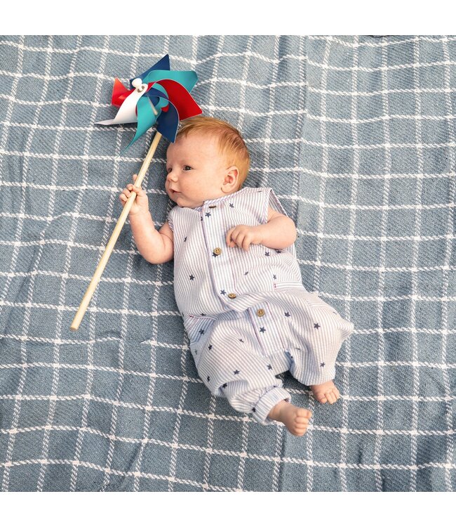 Seersucker Stripe Stars Sleeveless Romper