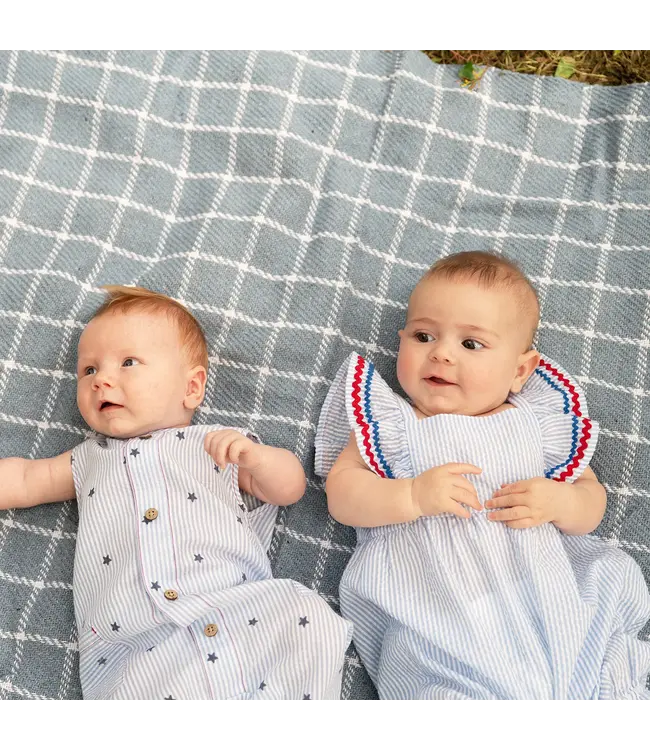 Seersucker Stripe Stars Sleeveless Romper