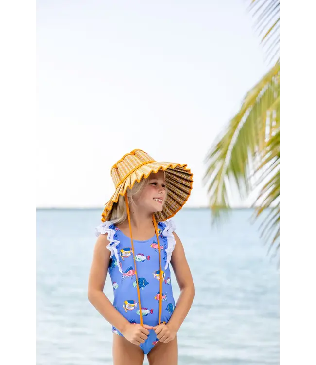 Beaufort Bonnet Here Fishy Fishy/White Ruehling Ruffle Bathing Suit