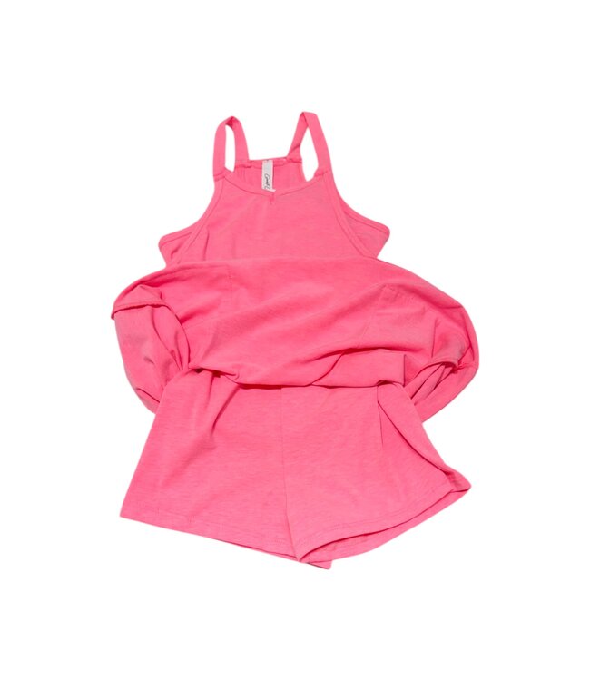 Neon Pink Cotton Mini Dress with Romper