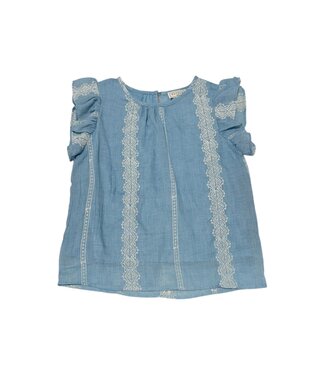 Hayden Blue Eyelet Embroidered Ruffled Tank
