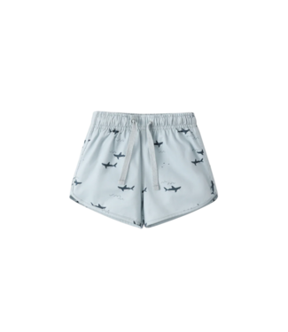 Rylee & Cru Light Blue Sharks Swim Trunks