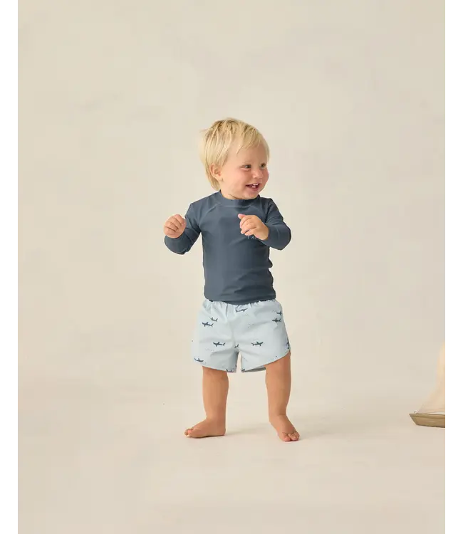 Rylee & Cru Light Blue Sharks Swim Trunks