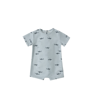 Rylee & Cru Light Blue Sharks Shorty One Pc. Swim
