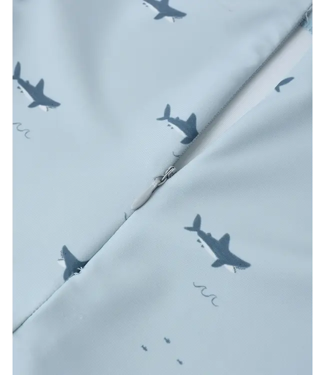 Rylee & Cru Light Blue Sharks Shorty One Pc. Swim