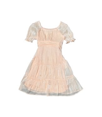 Hayden Peach Textured Shimmer Tie Dress