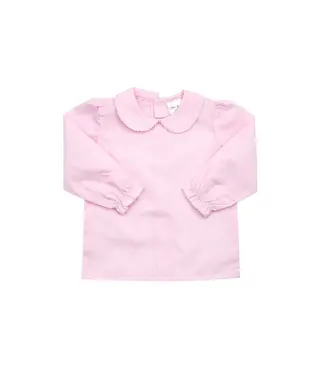 Pink Woven Picot Collar Long Sleeve Shirt
