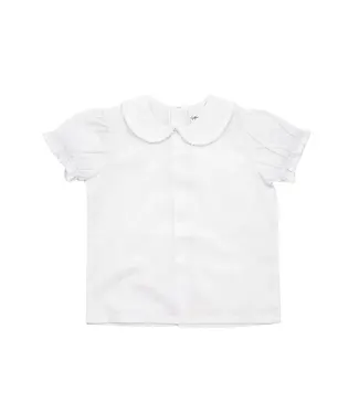 White Woven Picot Collar Short Sleeve Shirt