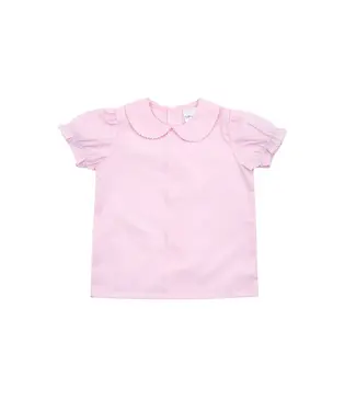 Pink Woven Picot Collar Short Sleeve Shirt