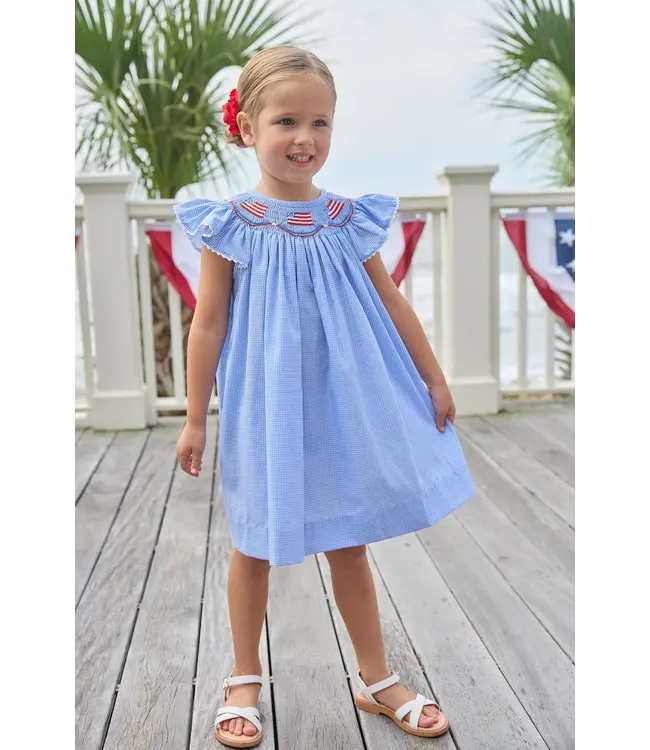 Little English Flags Smocked Bishop Dress