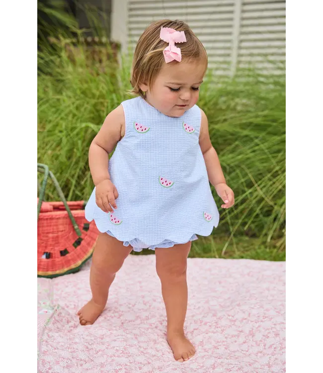 Little English Watermelon Embroidered Bow Back Bloomer Set