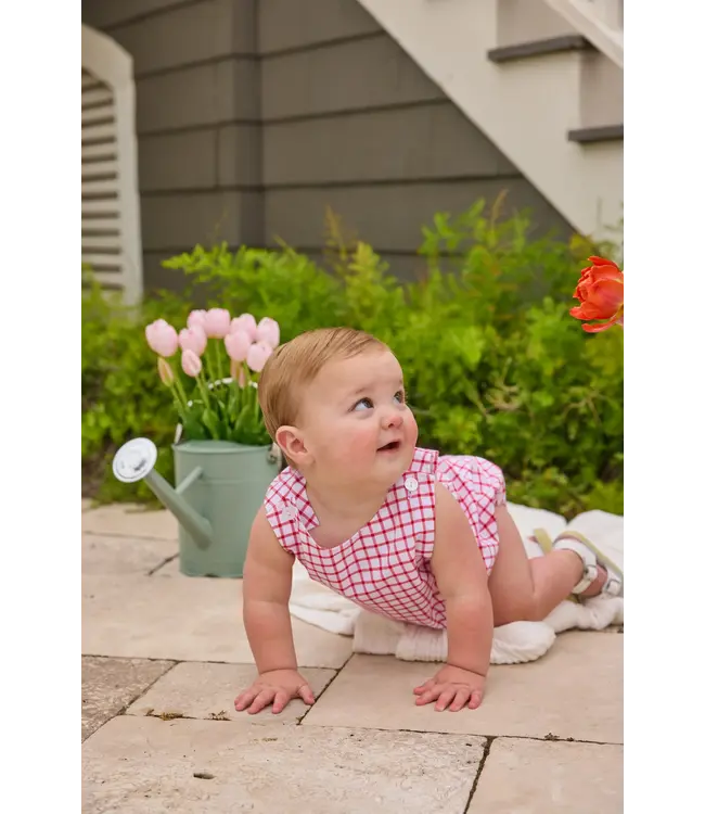 Little English Red Windowpane Louis Sunsuit