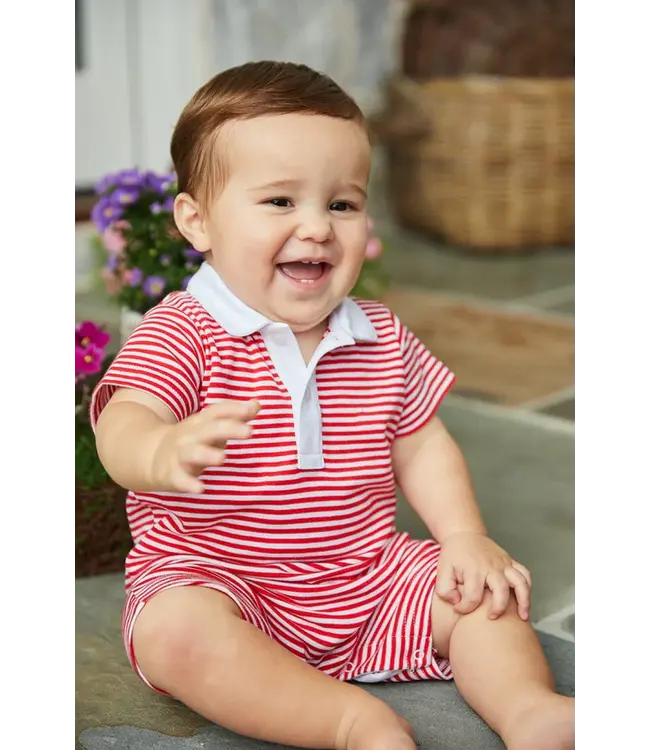 Little English Red Stripe Peter Pan Polo Romper