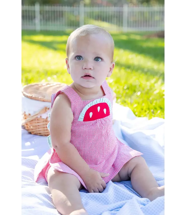 Florence Eiseman Check Seersucker Dress & Bloomer with Watermelon