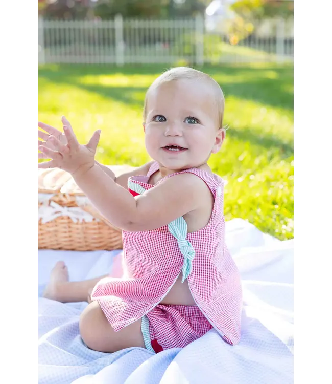 Florence Eiseman Check Seersucker Dress & Bloomer with Watermelon