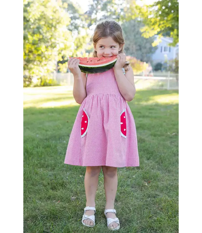 Check Seersucker Dress with Watermelon