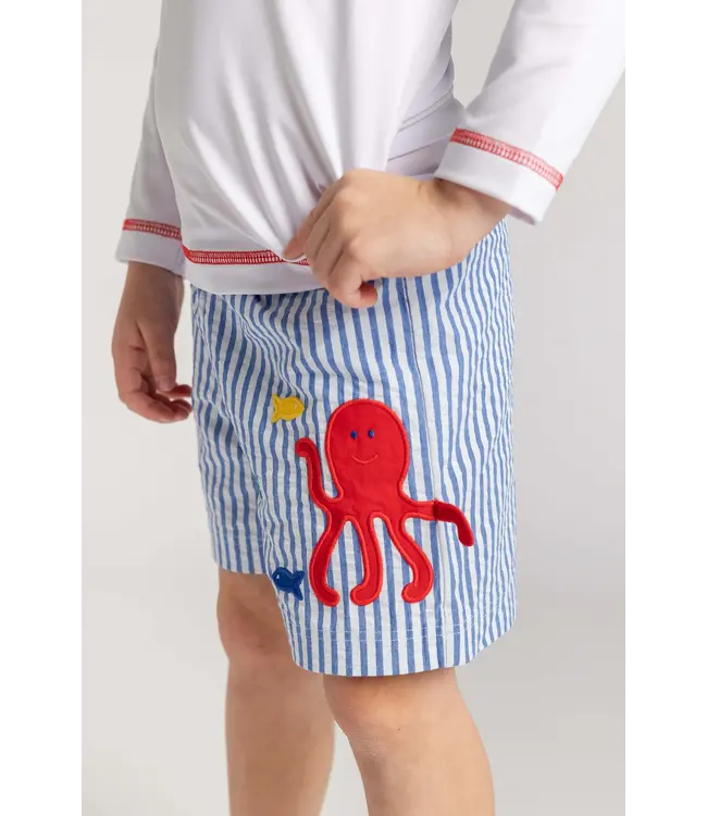 Florence Eiseman Seersucker Swim Trunk with Octopus