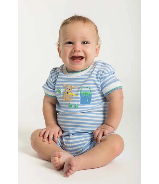 Florence Eiseman Stripe Knit Shortall with Painting Dog