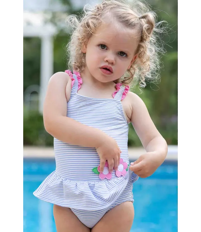 Seersucker Swimsuit with Flowers