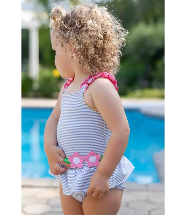 Seersucker Swimsuit with Flowers