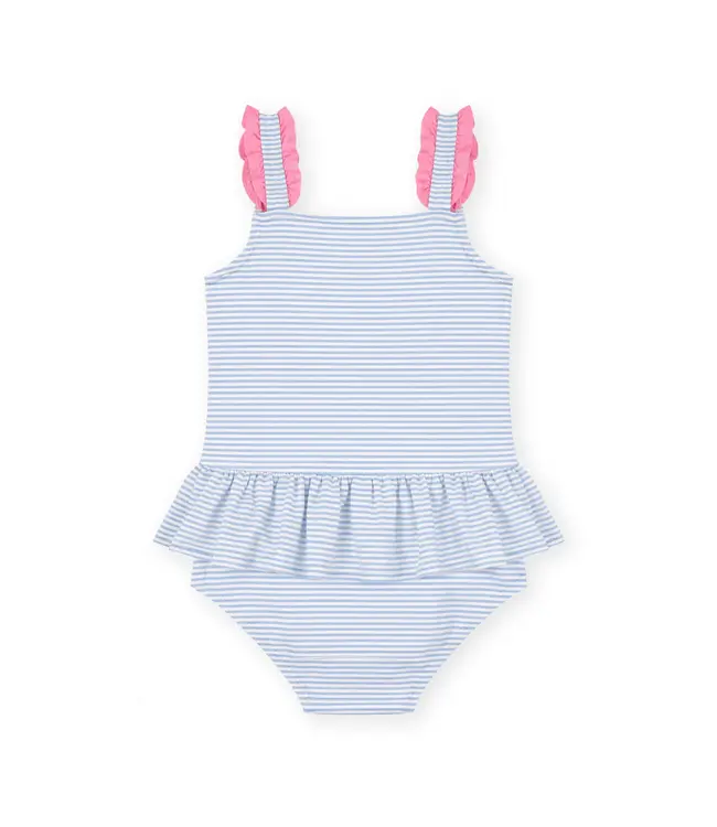 Seersucker Swimsuit with Flowers
