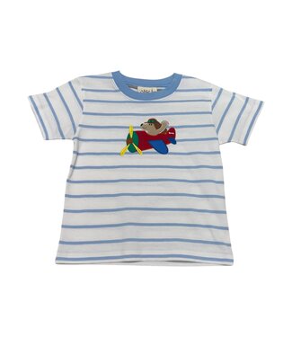 Luigi Blue/White Stripe Dog Flying a Plane Tee