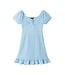 Andy & Evan Blue Textured Twist Front Puff Sleeve Dress