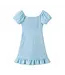 Blue Textured Twist Front Puff Sleeve Dress
