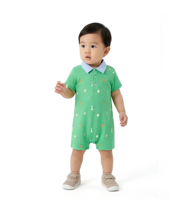 Andy & Evan Green Easter Polo Romper
