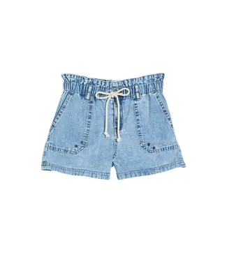 tractr Indigo Paper Bag Waist Shorts