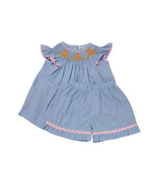 Delaney Blue Check Smocked Sweet Dogs Bishop Short Set