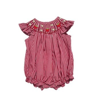 Delaney Red Gingham Smocked Strawberry Bishop Bubble