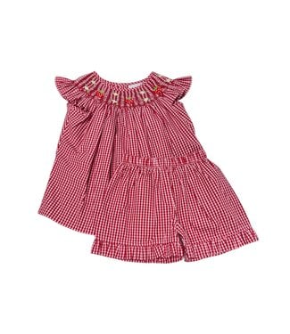 Delaney Red Gingham Smocked Strawberry Bishop Short Set