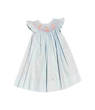 Delaney Blue Smocked Ballet Bishop Dress