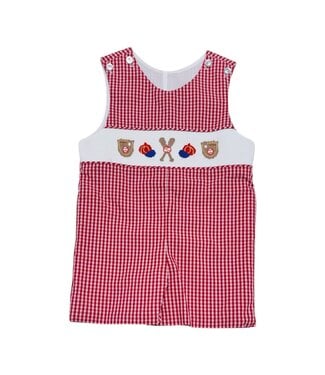 Delaney Red Check Smocked Baseball Game Short Jon Jon