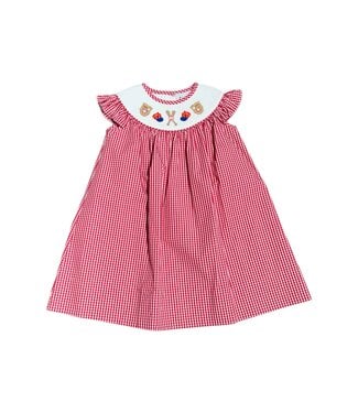 Delaney Red Check Smocked Baseball Game Bishop Dress