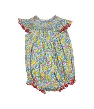 Delaney Pink Yellow Blue Floral S/S Smocked Bishop Bubble
