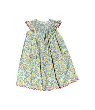 Delaney Pink Yellow Blue Floral S/S Smocked Bishop Dress