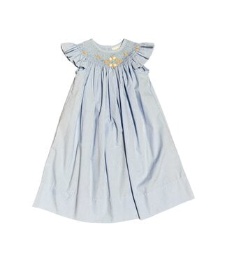 Delaney Blue Check Smocked Diamond Flowers Bishop Dress